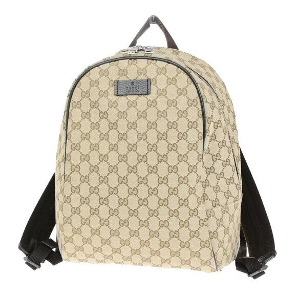 GUCCI Logo GG Pattern Backpack Bag Canvas Leather Brown SHW Italy 40RK750 - Picture 1 of 14